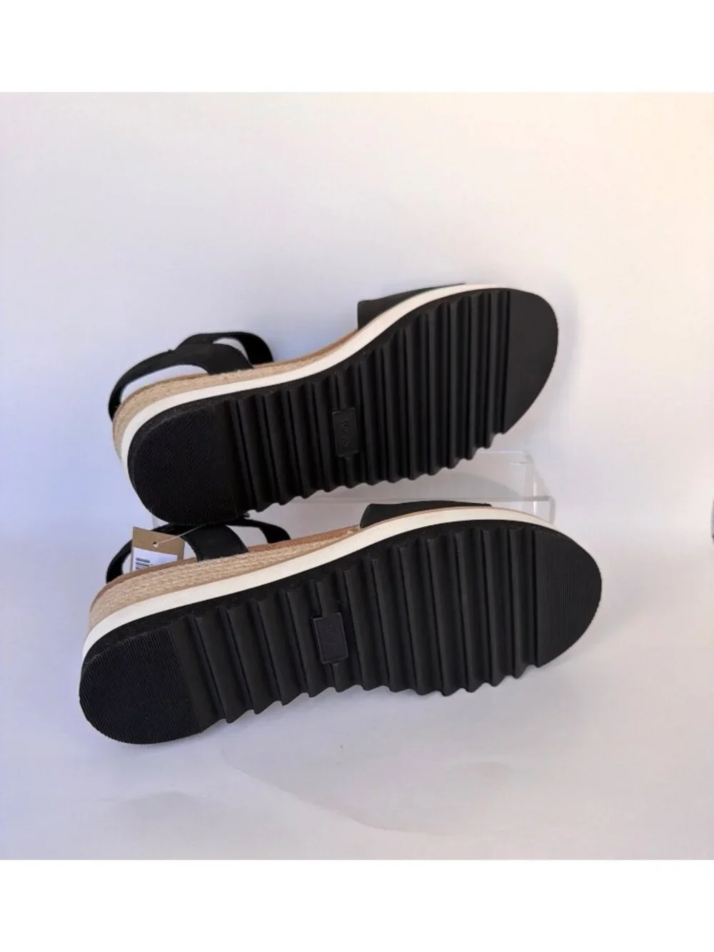 Toms Diana Wedge Sandals Black Heavy Canvas Women Size 8.5